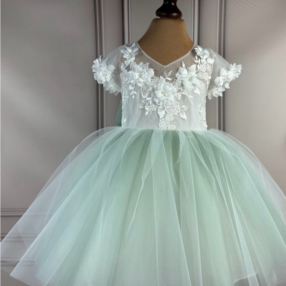 Elegant sage Floral Dress - 12-18M